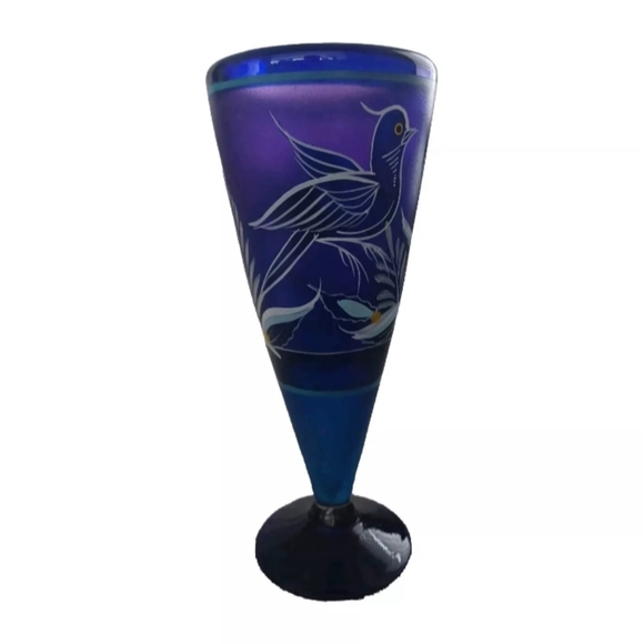 Mexican Bird Blue Hand Painted Cocktail Glass Cobalt Blue Bottom & Rim - Picture 2 of 4